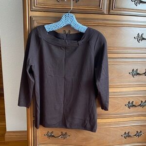 Ann Taylor Dark Brown Boatneck 3/4 Sleeve Top